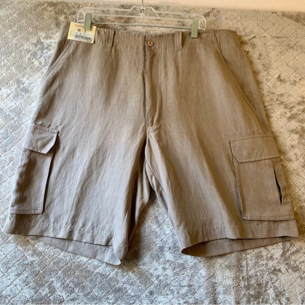Caribbean‎ Tan Cargo Silk and Linen Blend Shorts